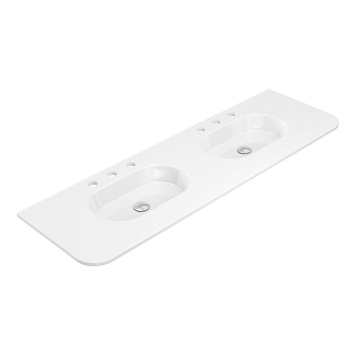 Fienza Lola Gloss Full Depth Curved Ceramic Basin Top Double Bowl 1500mm, 3 Tapholes