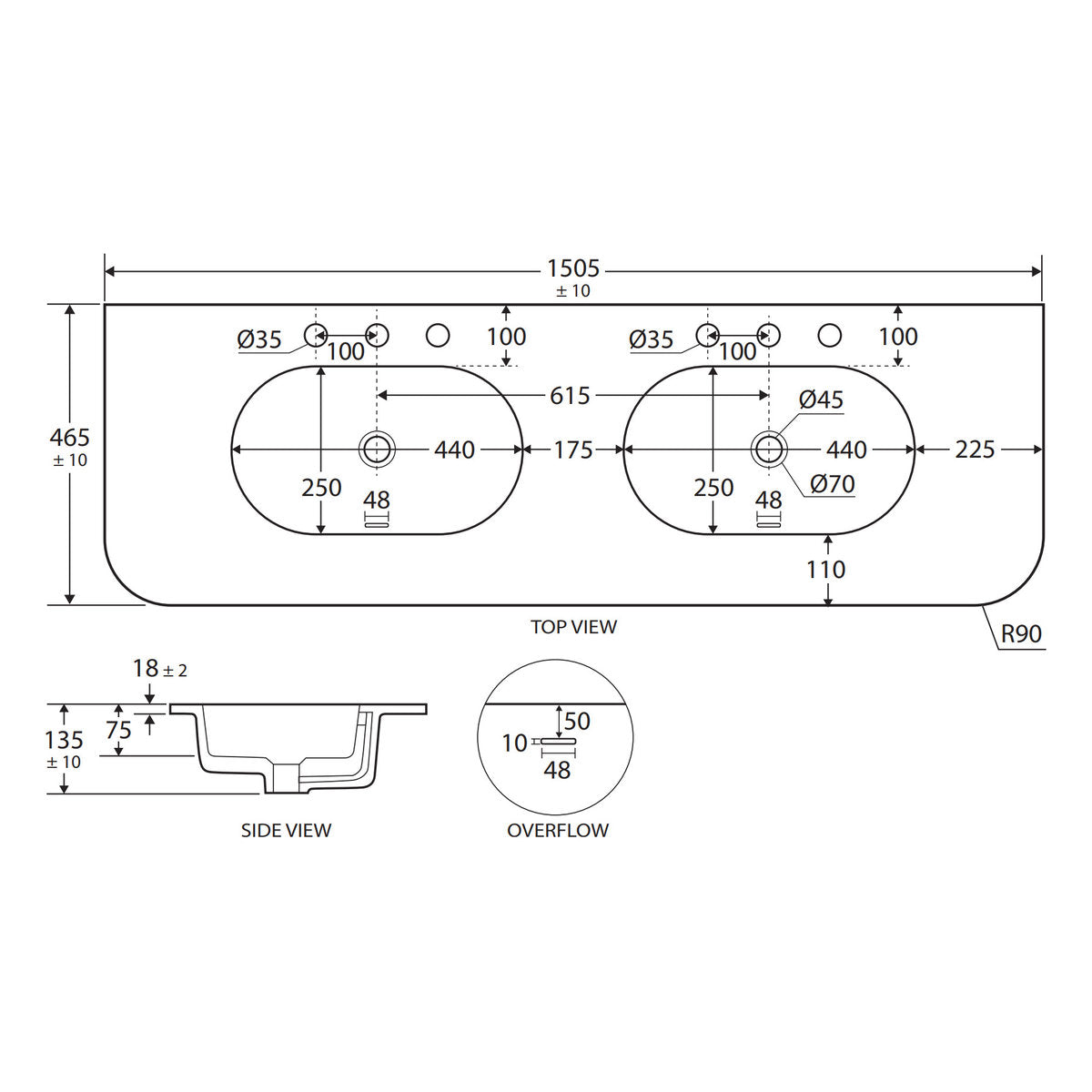 Fienza Lola Matte Minka Curved Scandi Oak 1500 Wall-Hung Vanity - 1 Taphole
