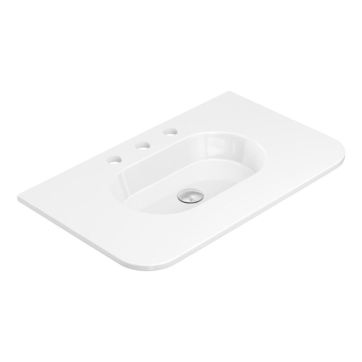 Fienza Lola Gloss Full Depth Curved Ceramic Basin Top 750mm, 3 Tapholes