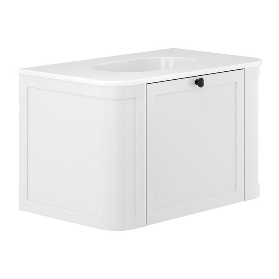 Fienza Lola Mila Curved Satin White 750 Wall-Hung Vanity - 1 Taphole