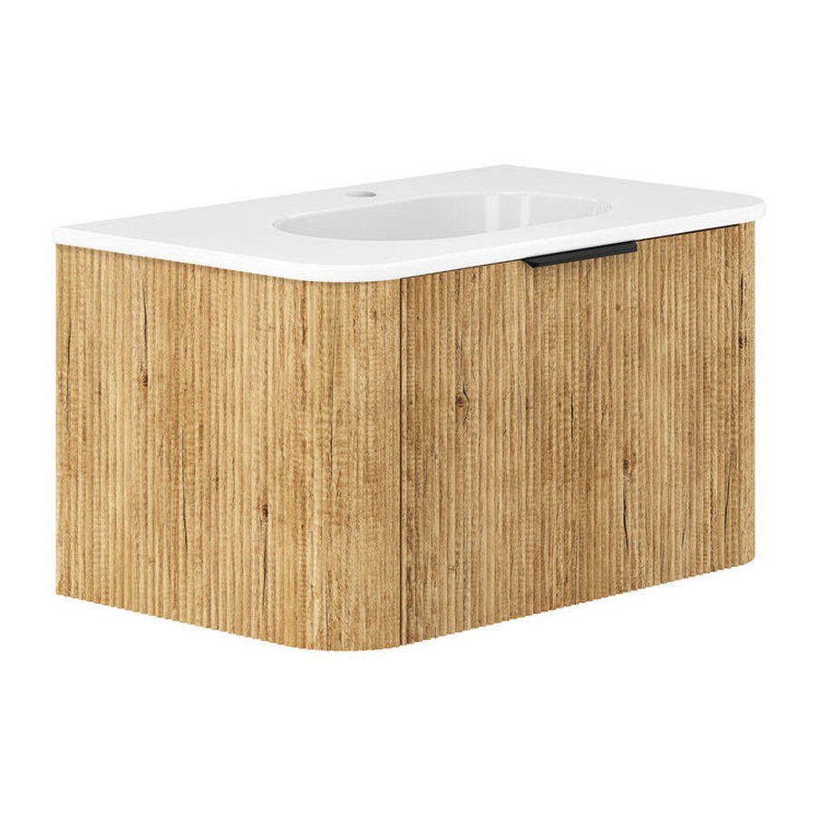 Fienza Lola Minka Curved Scandi Oak 750 Wall-Hung Vanity - 1 Taphole
