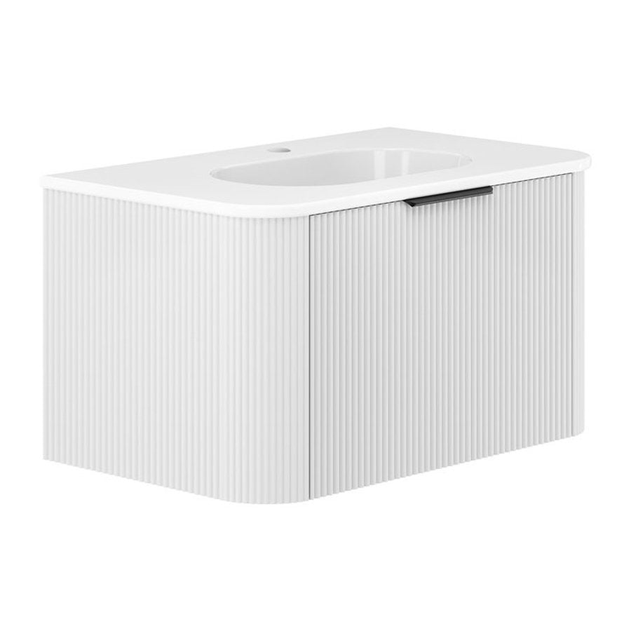 Fienza Lola Minka Curved Satin White 750 Wall-Hung Vanity - 1 Taphole