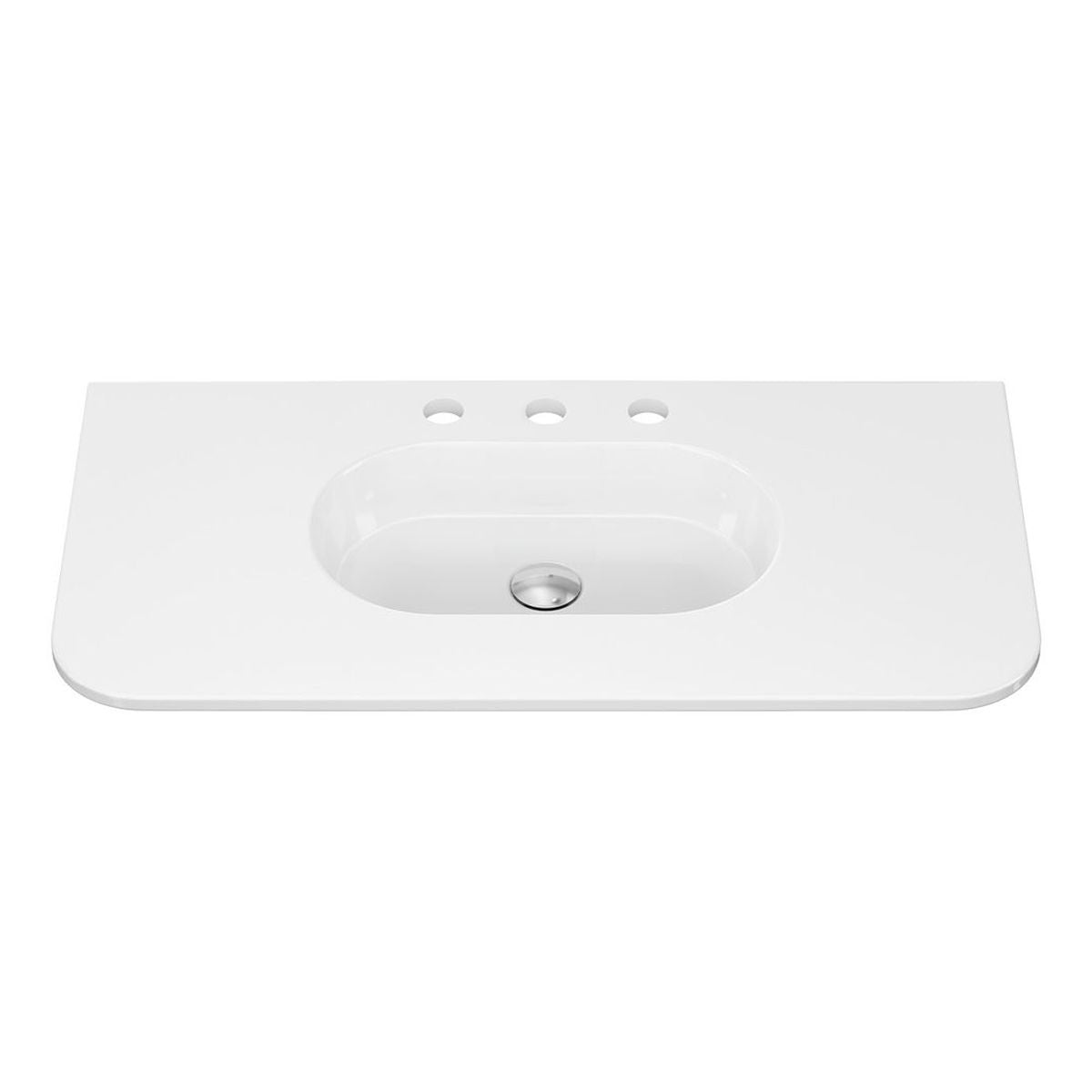 Fienza Lola Gloss Full Depth Curved Ceramic Basin Top 900mm, 3 Tapholes