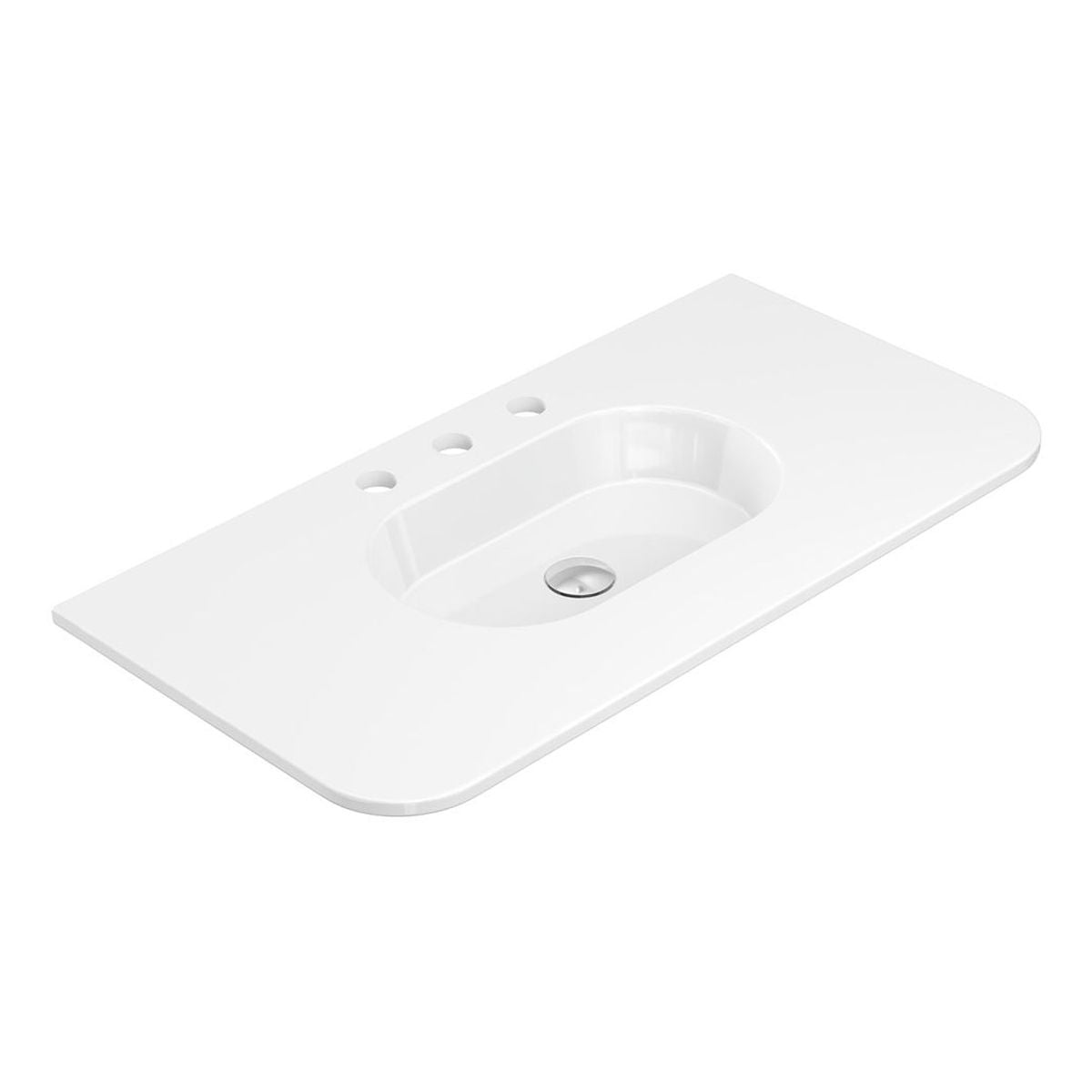 Fienza Lola Gloss Full Depth Curved Ceramic Basin Top 900mm, 3 Tapholes