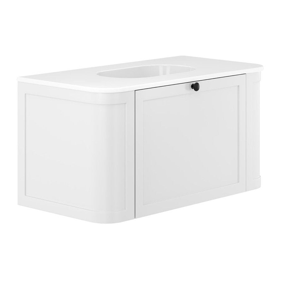 Fienza Lola Mila Curved Satin White 900 Wall-Hung Vanity - 1 Taphole