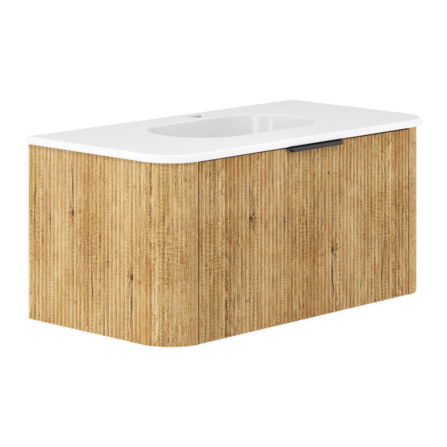Fienza Lola Minka Curved Scandi Oak 900 Wall-Hung Vanity - 1 Taphole
