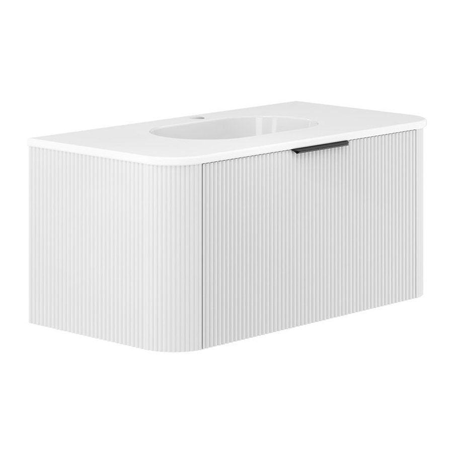 Fienza Lola Minka Curved Satin White 900 Wall-Hung Vanity - 1 Taphole