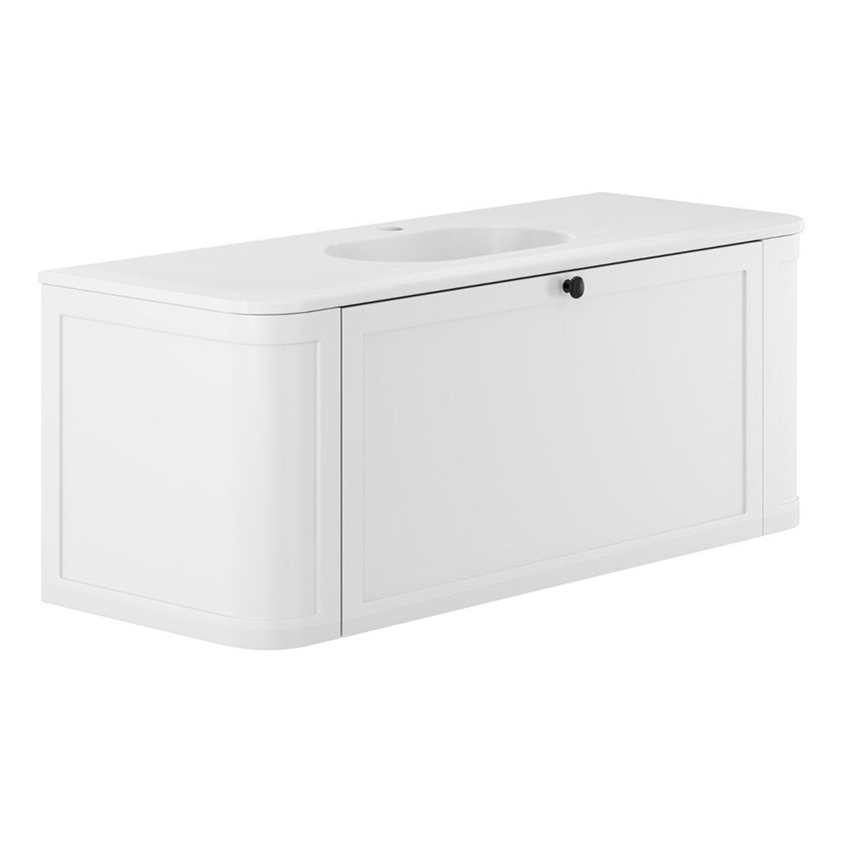Fienza Lola Matte Mila Curved Satin White 1200 Wall-Hung Vanity - 1 Taphole