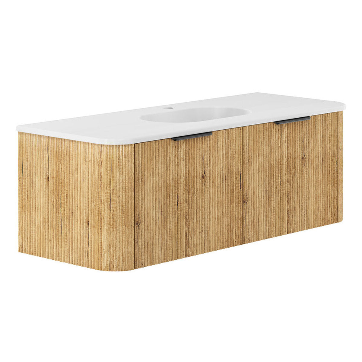 Fienza Lola Matte Minka Curved Scandi Oak 1200 Wall-Hung Vanity - 1 Taphole