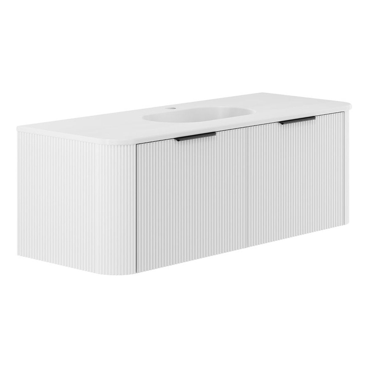Fienza Lola Matte Minka Curved Satin White 1200 Wall-Hung Vanity - 1 Taphole