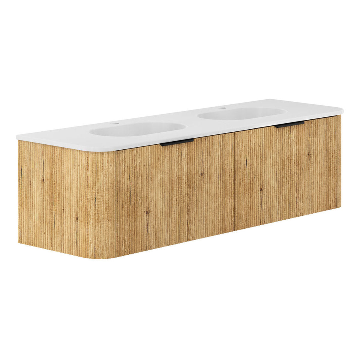 Fienza Lola Matte Minka Curved Scandi Oak 1500 Wall-Hung Vanity - 1 Taphole