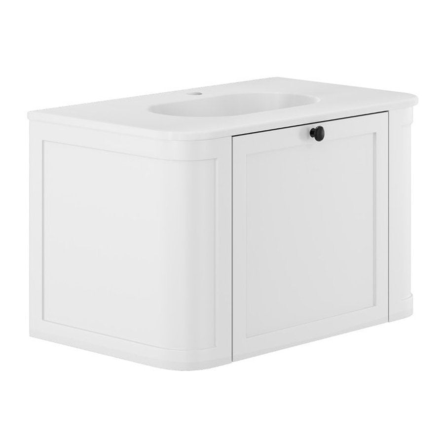 Fienza Lola Matte Mila Curved Satin White 750 Wall-Hung Vanity - 1 Taphole