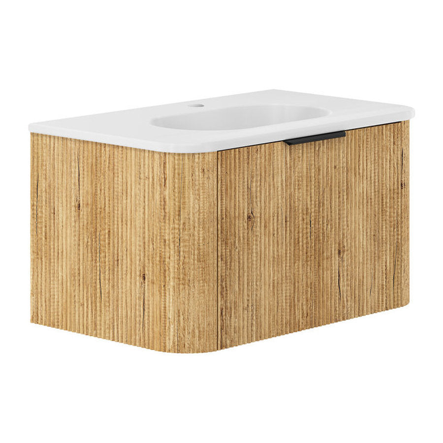 Fienza Lola Matte Minka Curved Scandi Oak 750 Wall-Hung Vanity - 1 Taphole