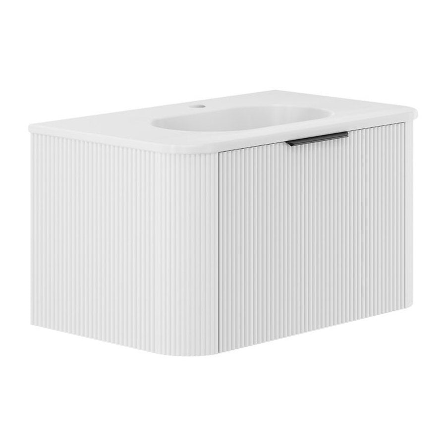 Fienza Lola Matte Minka Curved Satin White 750 Wall-Hung Vanity - 1 Taphole