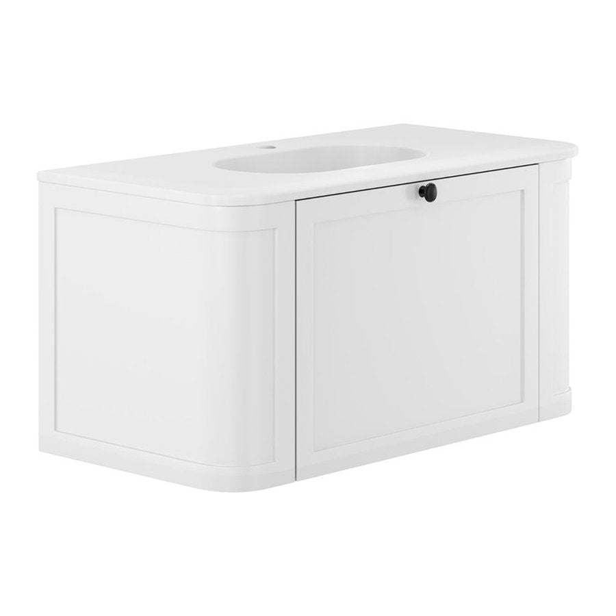 Fienza Lola Matte Mila Curved Satin White 900 Wall-Hung Vanity - 1 Taphole