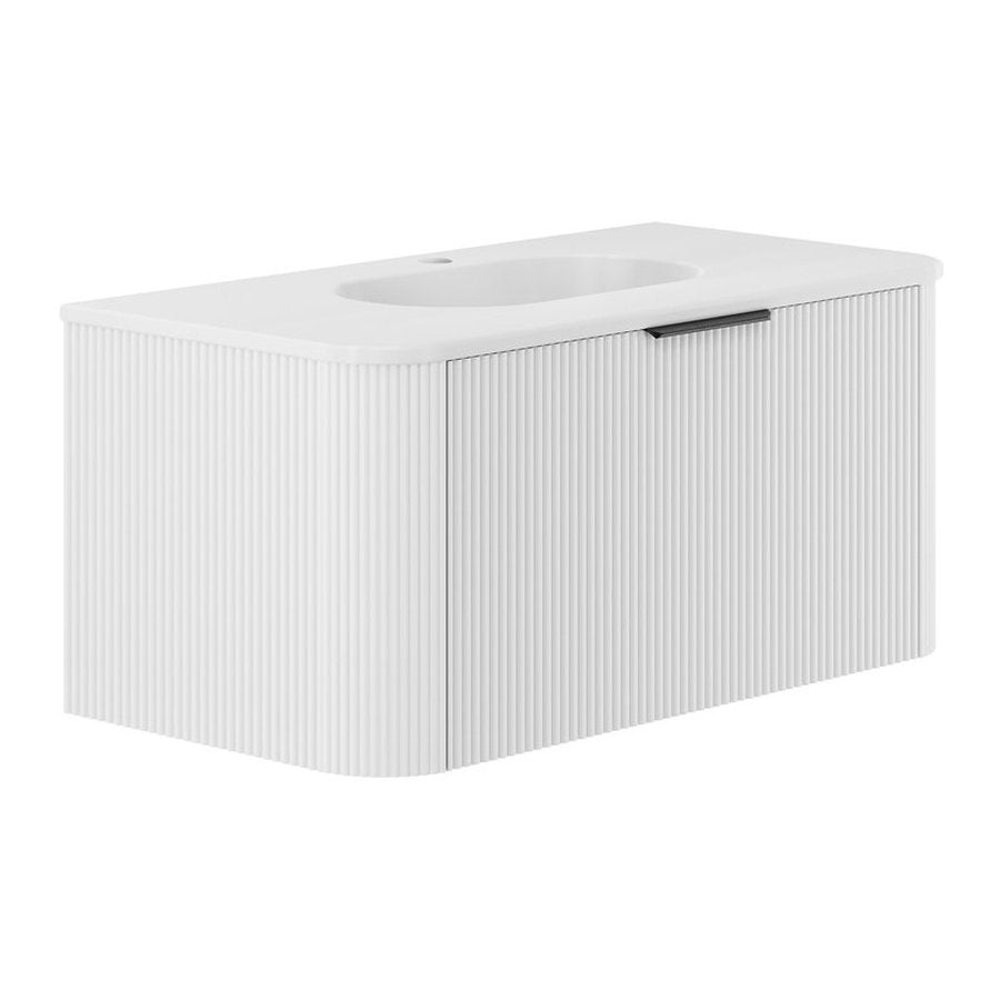 Fienza Lola Matte Minka Curved Satin White 900 Wall-Hung Vanity - 1 Taphole