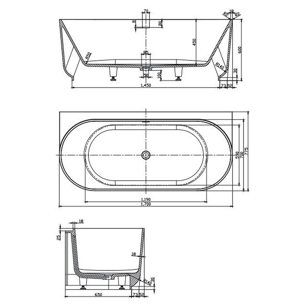 Studio Bagno Lust Wall Faced Freestanding Bath - Semi Gloss White