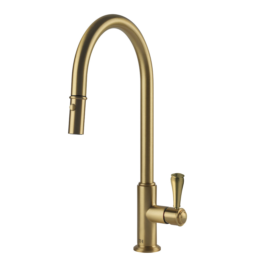 Turner Hastings Ludlow Pull Out Sink Mixer with Metal Handle - Brushed Brass