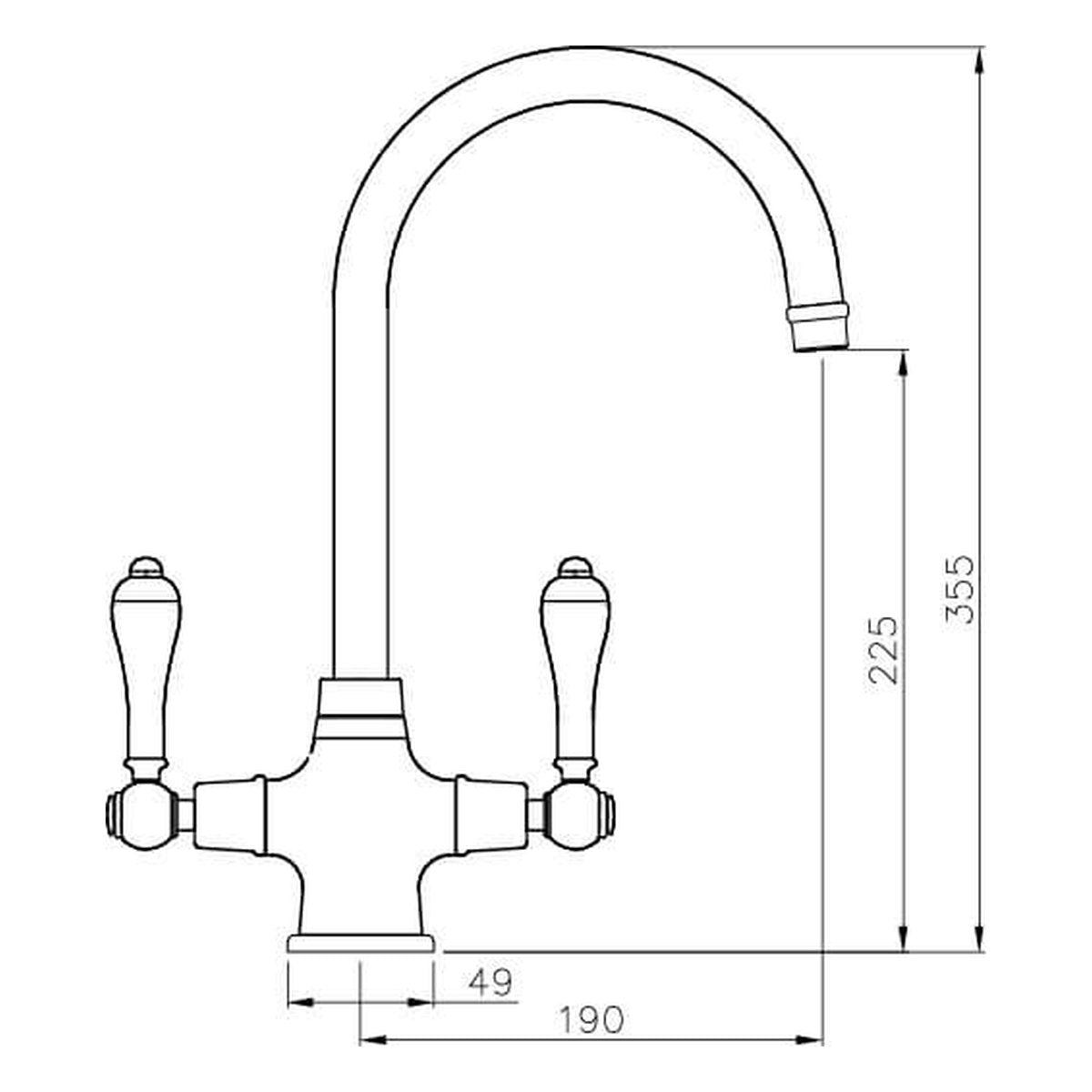 Turner Hastings Ludlow Double Mixer Tap with Metal Handle - Brushed Nickel