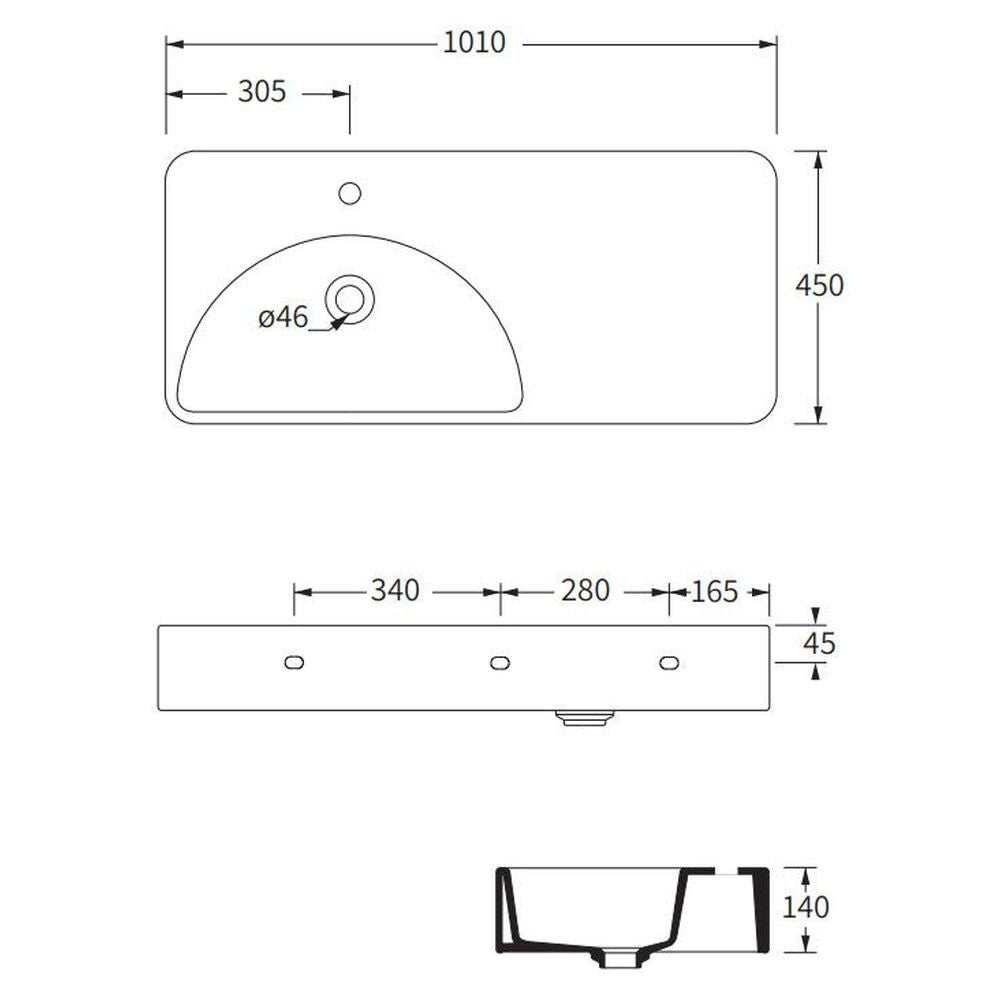 Studio Bagno Lunaris 101 Bench/Wall Basin - 1 Taphole