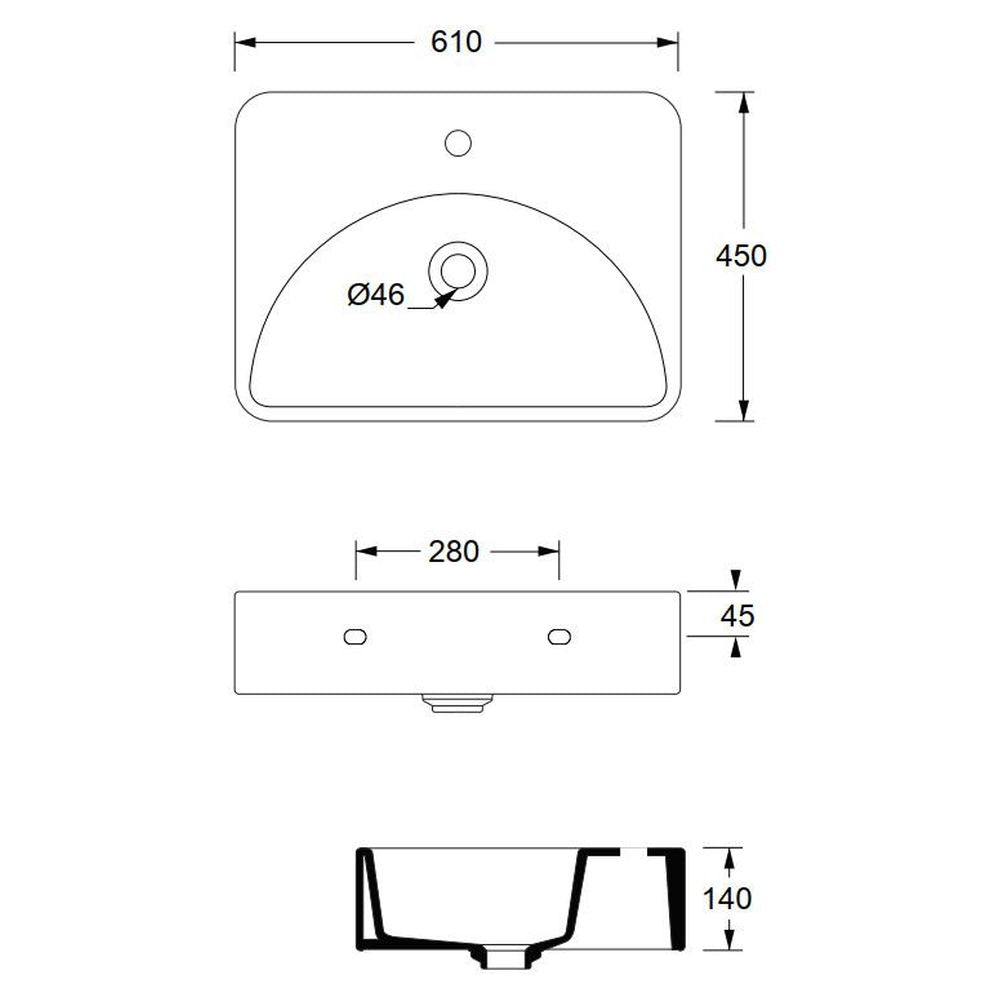 Studio Bagno Lunaris 61 Bench/Wall Basin - 1 Taphole