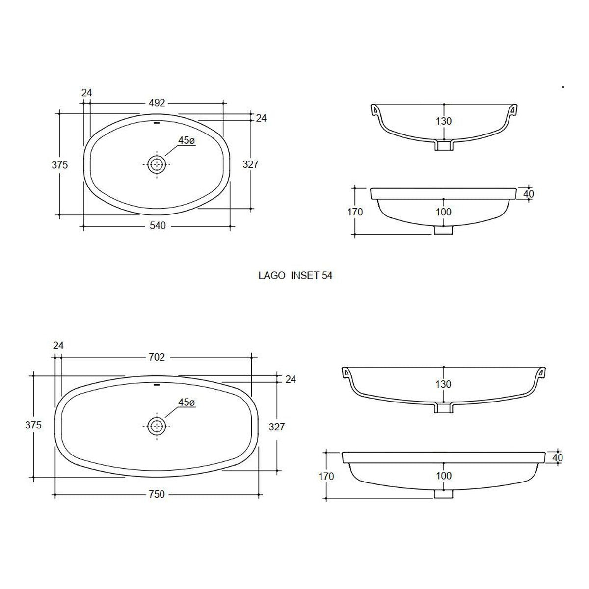 Studio Bagno Lago 75 Inset Basin