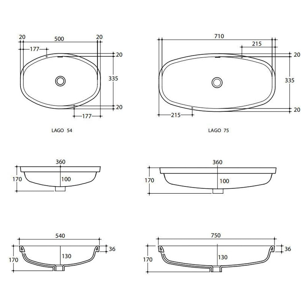 Studio Bagno Lago 75 Undercounter Basin