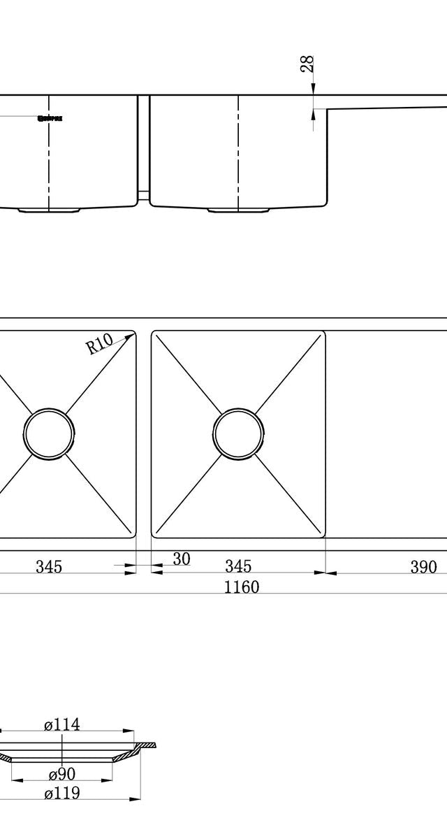 Otti Axon Sink 1160X460X220X1.2 Sink