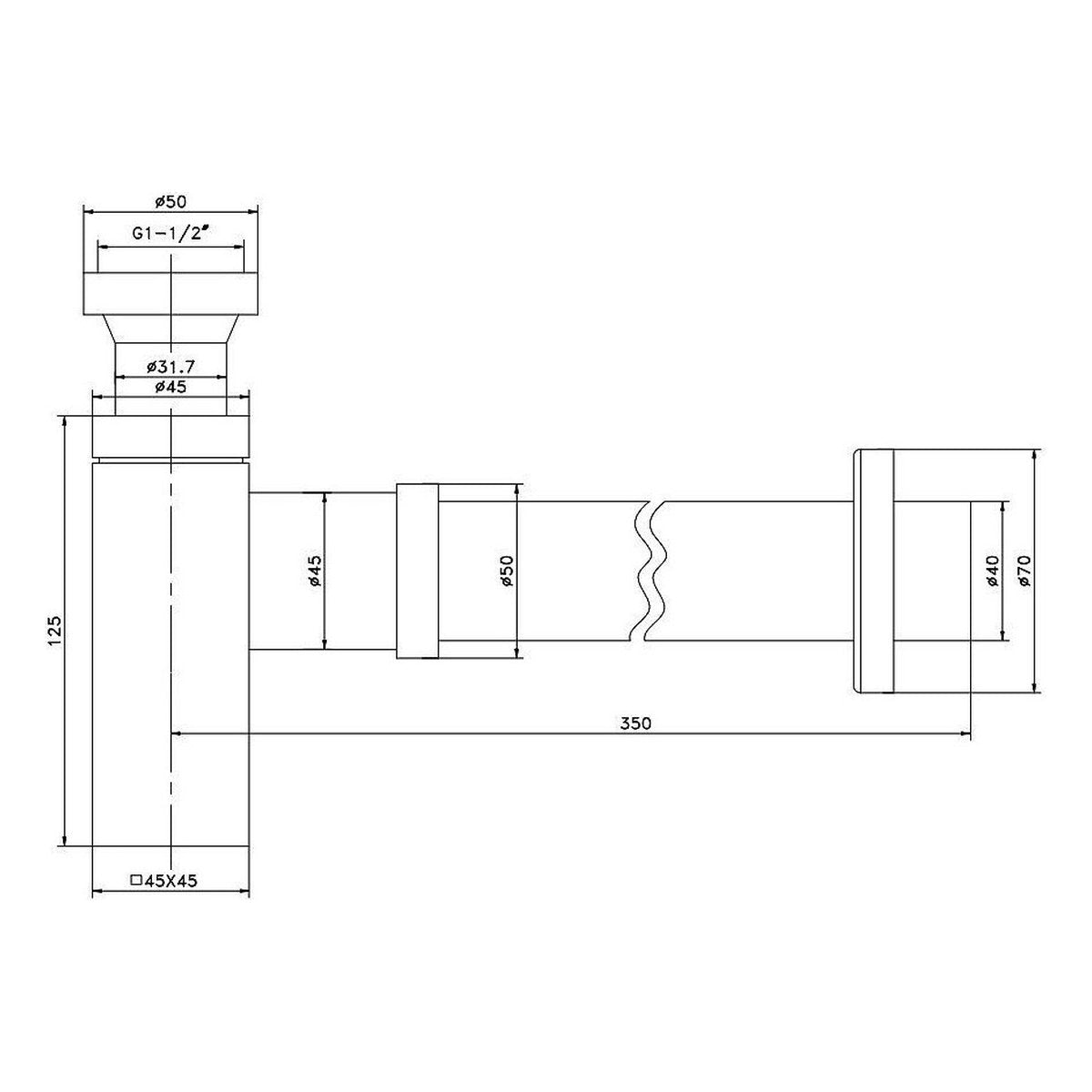 Otti Bottle Trap Square Black 32/40mm Waste, 40mm Connection