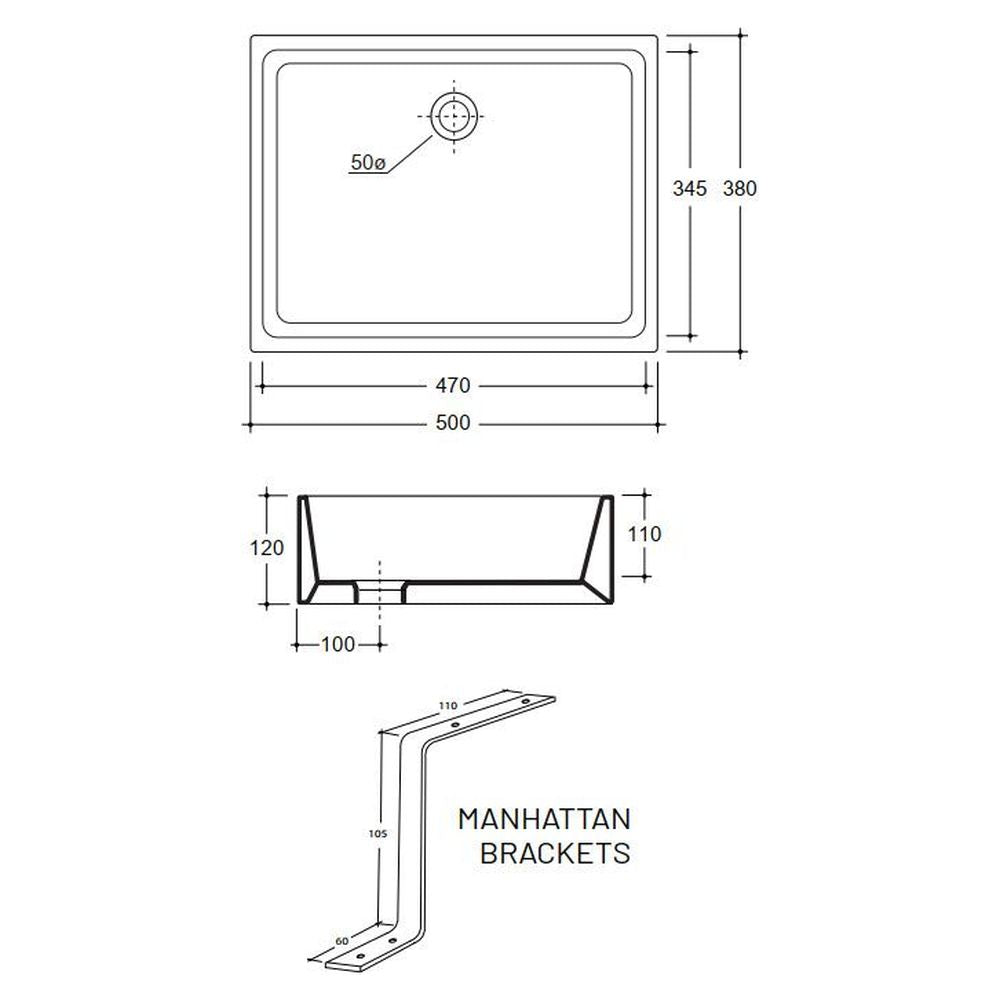 Studio Bagno Manhattan 50 Undercounter Basin Including Brackets