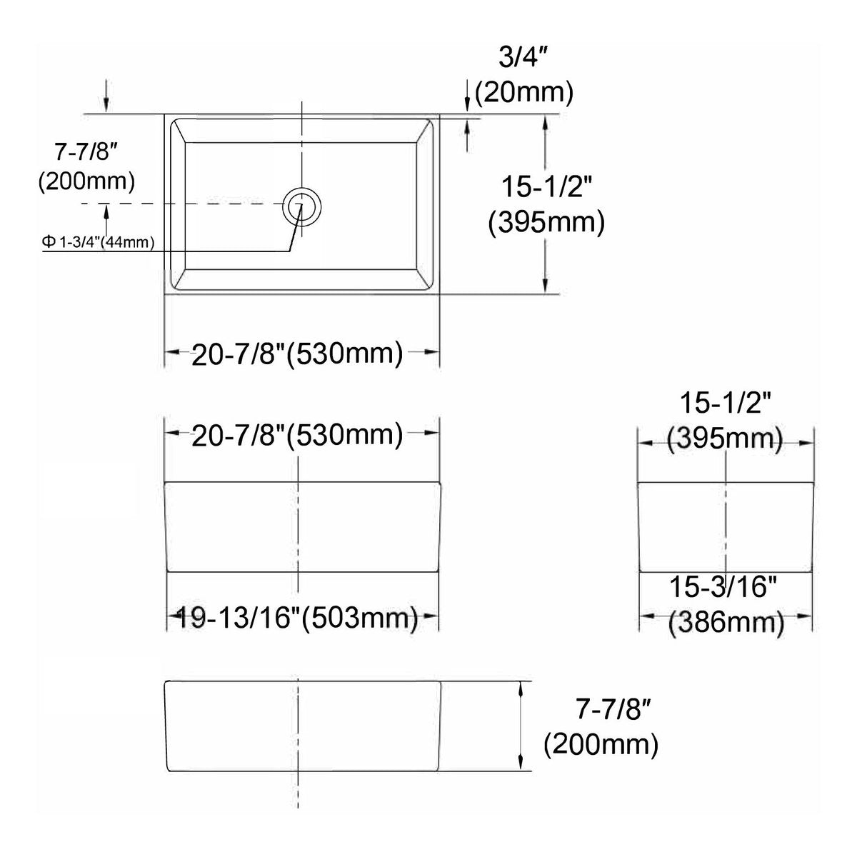 Otti Essentials 530x395x200 Butler Sink