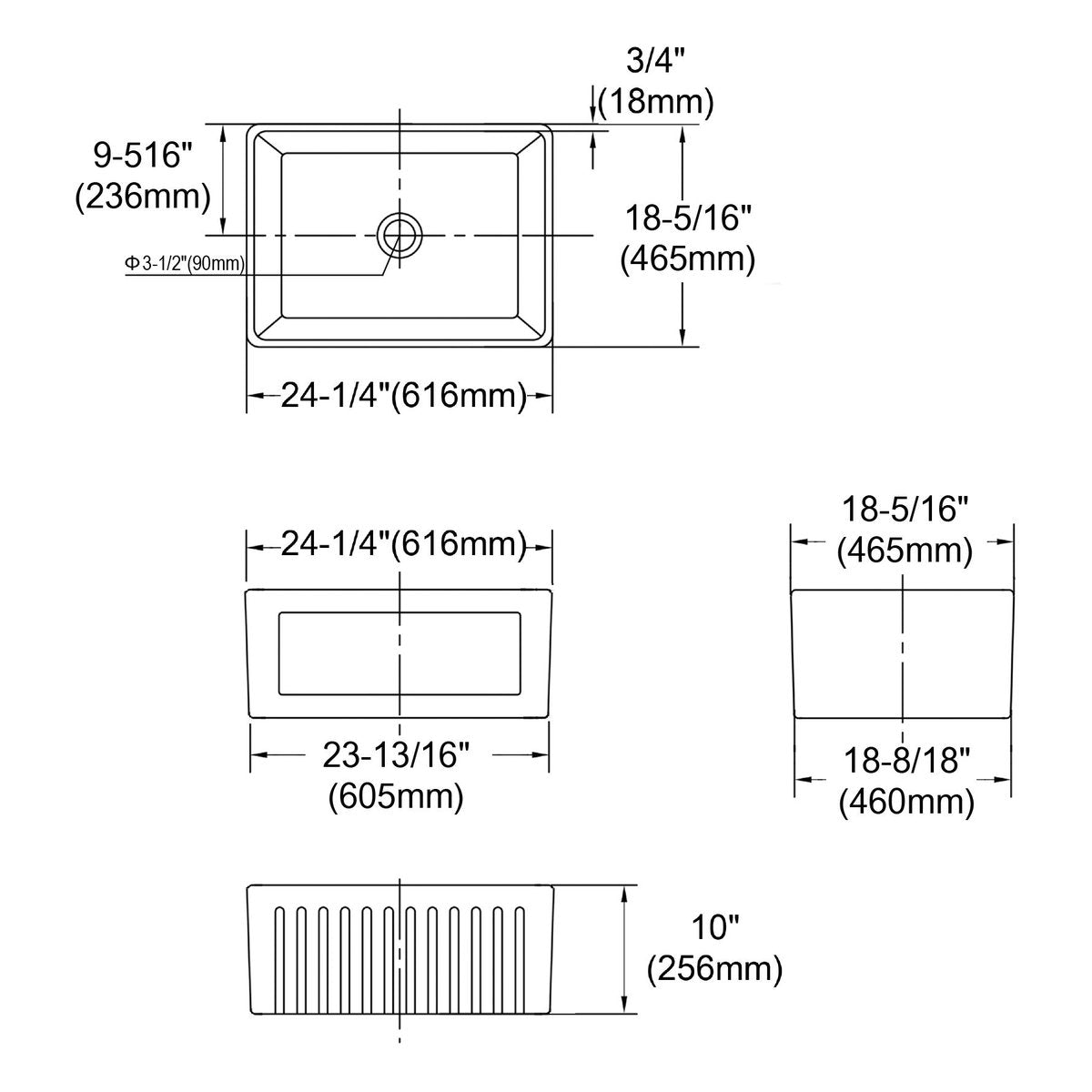 Otti Hampshire 616x465x256 Butler Sink