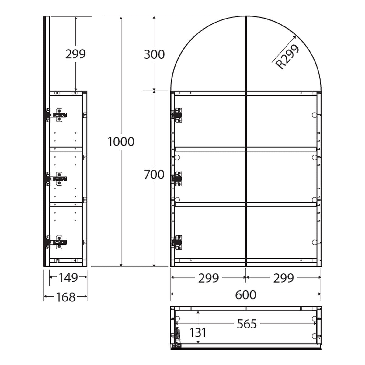 Fienza Marlowe Arch Mirror Cabinet, Two Doors, 600 x 1000mm