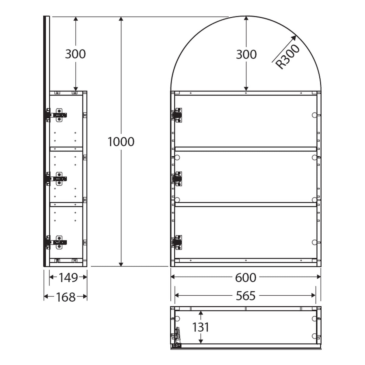 Fienza Marlowe Arch Mirror Cabinet, 600 x 1000mm