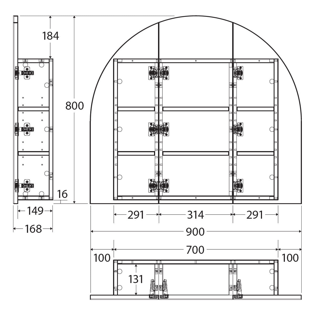 Fienza Marlowe Arch Mirror Cabinet, 900 x 800mm