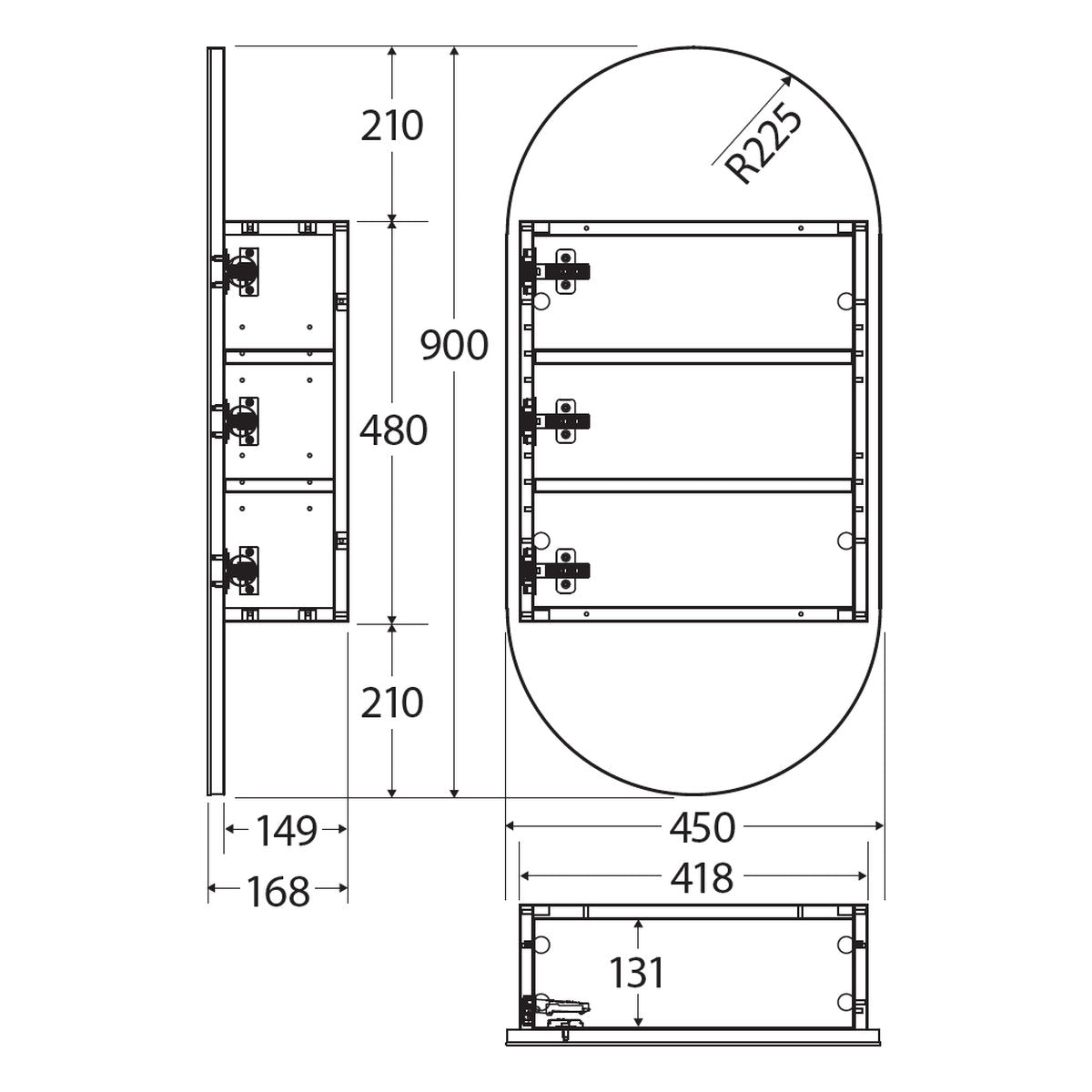 Fienza Marlowe Pill Mirror Cabinet, 450 x 900mm