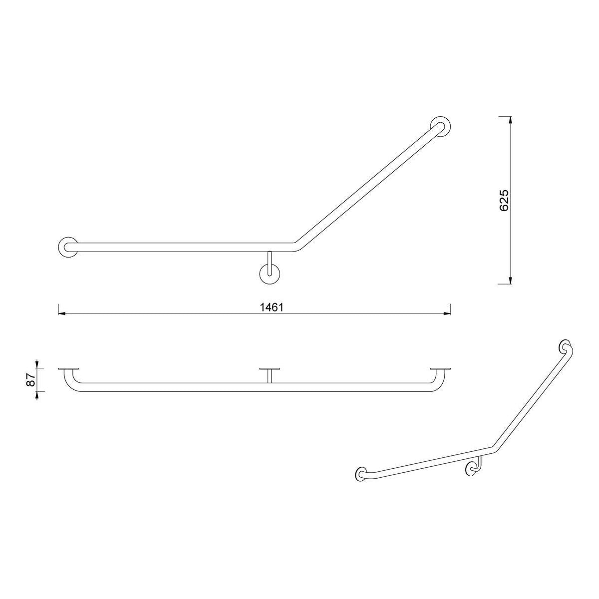 Meir Care Range 40 Degree Left Side Grab Rail, Brushed Nickel