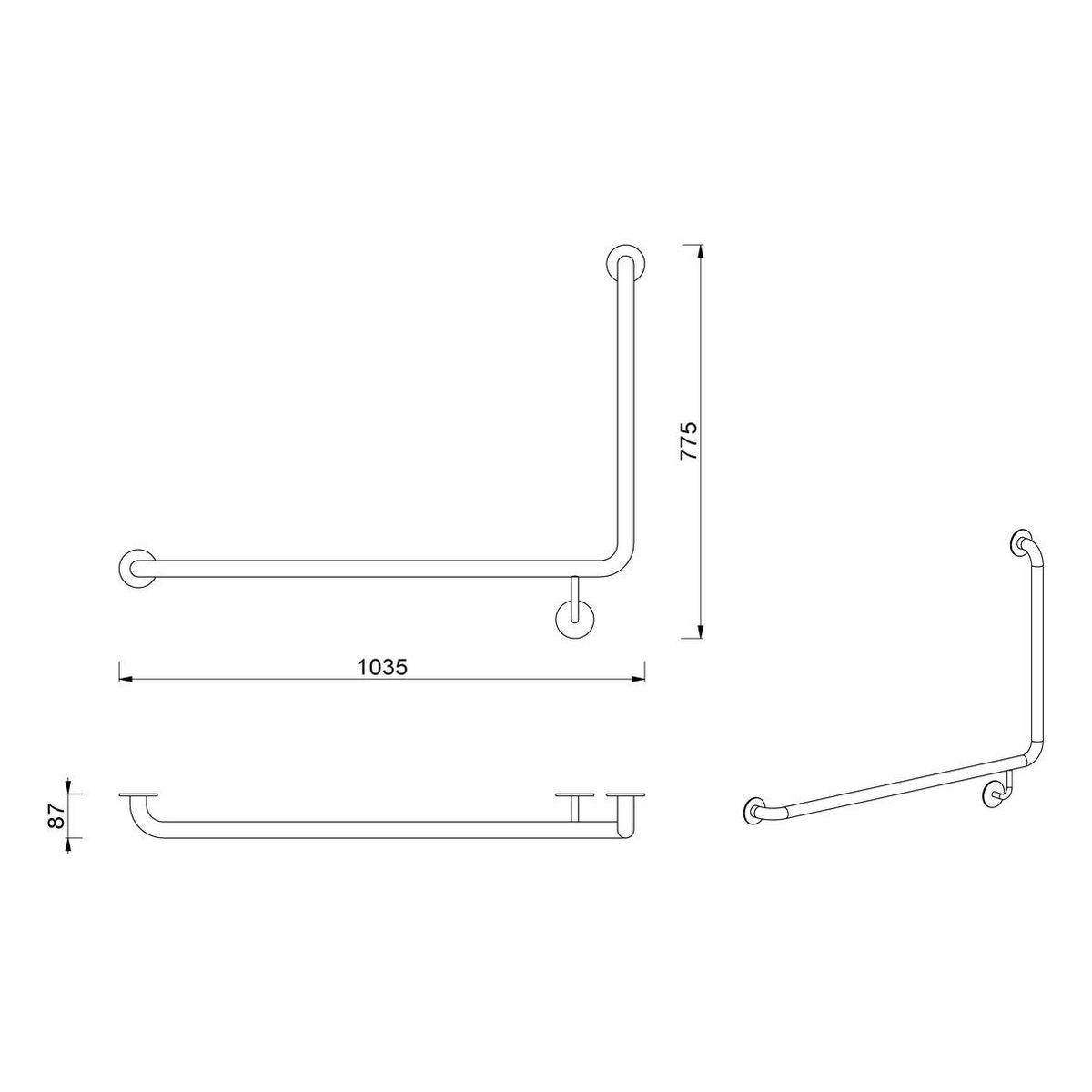 Meir Care Range 90 Degree Left Side Grab Rail 600Mm, Brushed Nickel