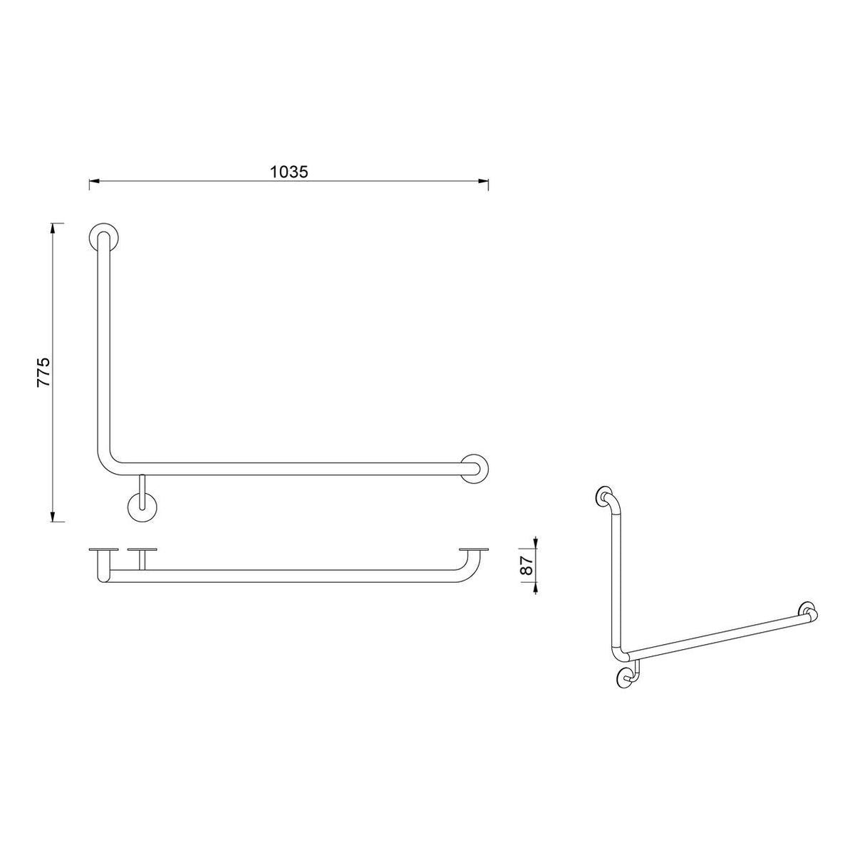 Meir Care Range 90 Degree Right Side Grab Rail 600Mm, Lustre Bronze