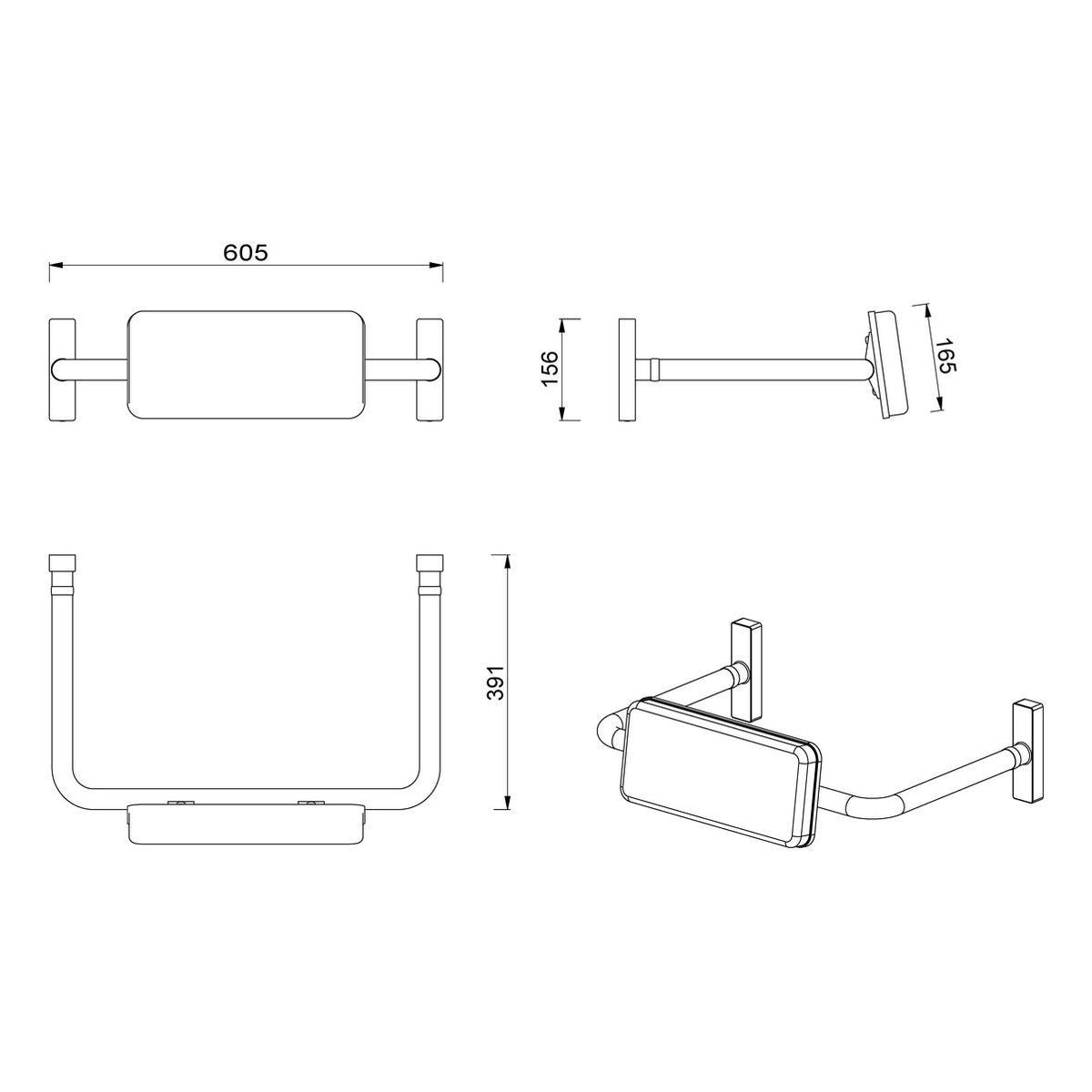 Meir Care Range Toilet Back Rest, Brushed Nickel