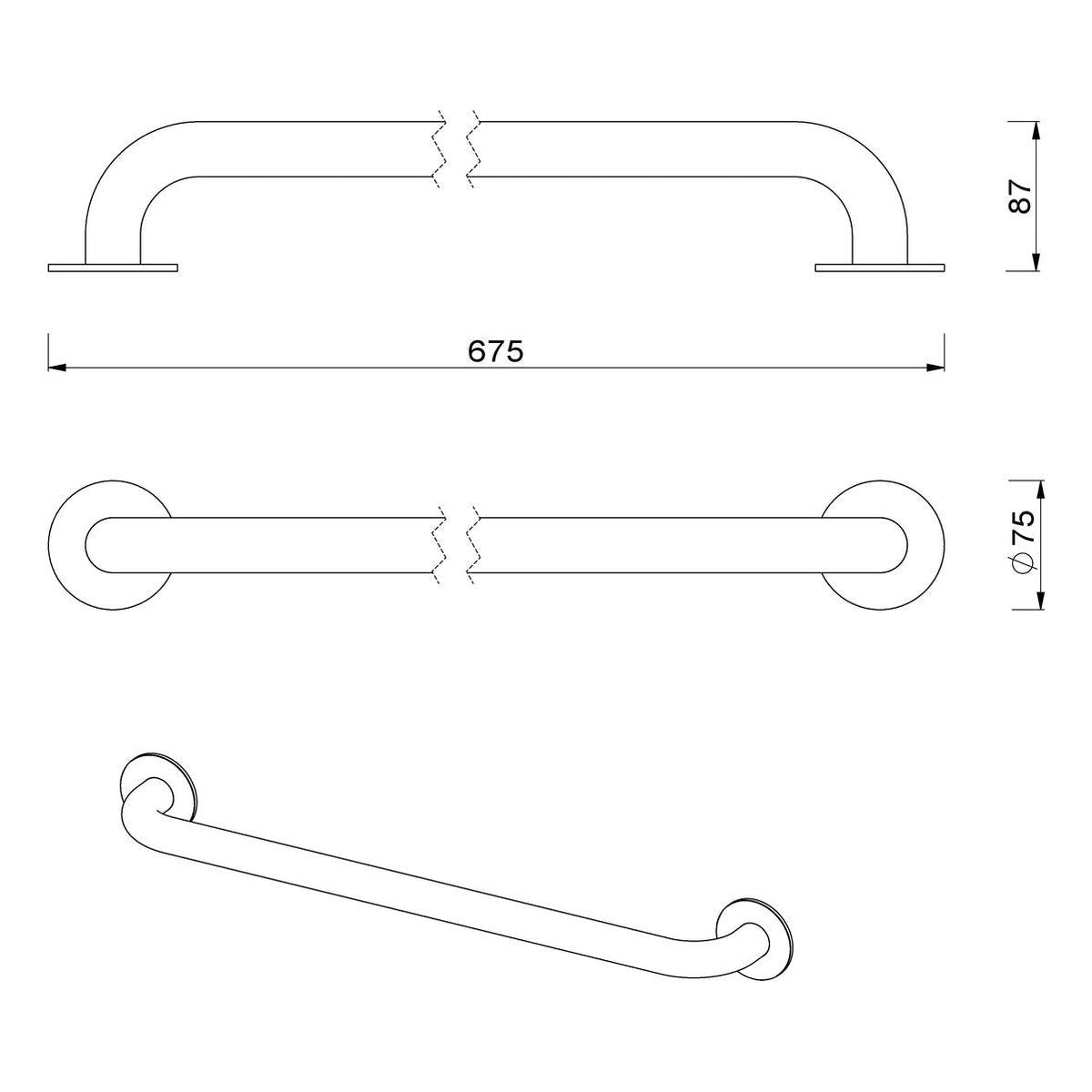 Meir Care Range Straight Grab Rail 600Mm, Brushed Nickel