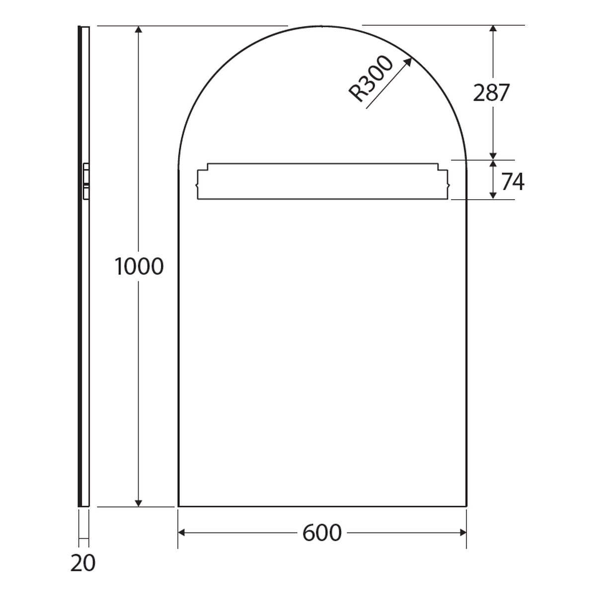 Fienza Marlowe Arch Mirror with Edge, 600 x 1000mm