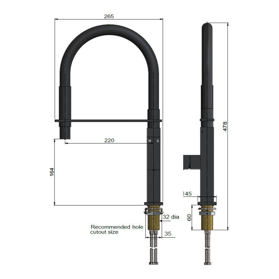 Square Flexible Kitchen Mixer Tap Matte Black