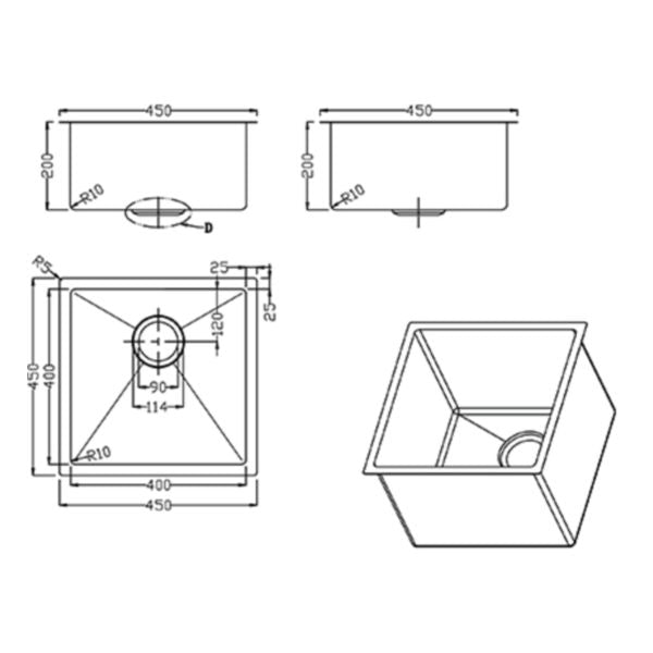 Meir Kitchen Sink Single Bowl 450 x 450, Shadow