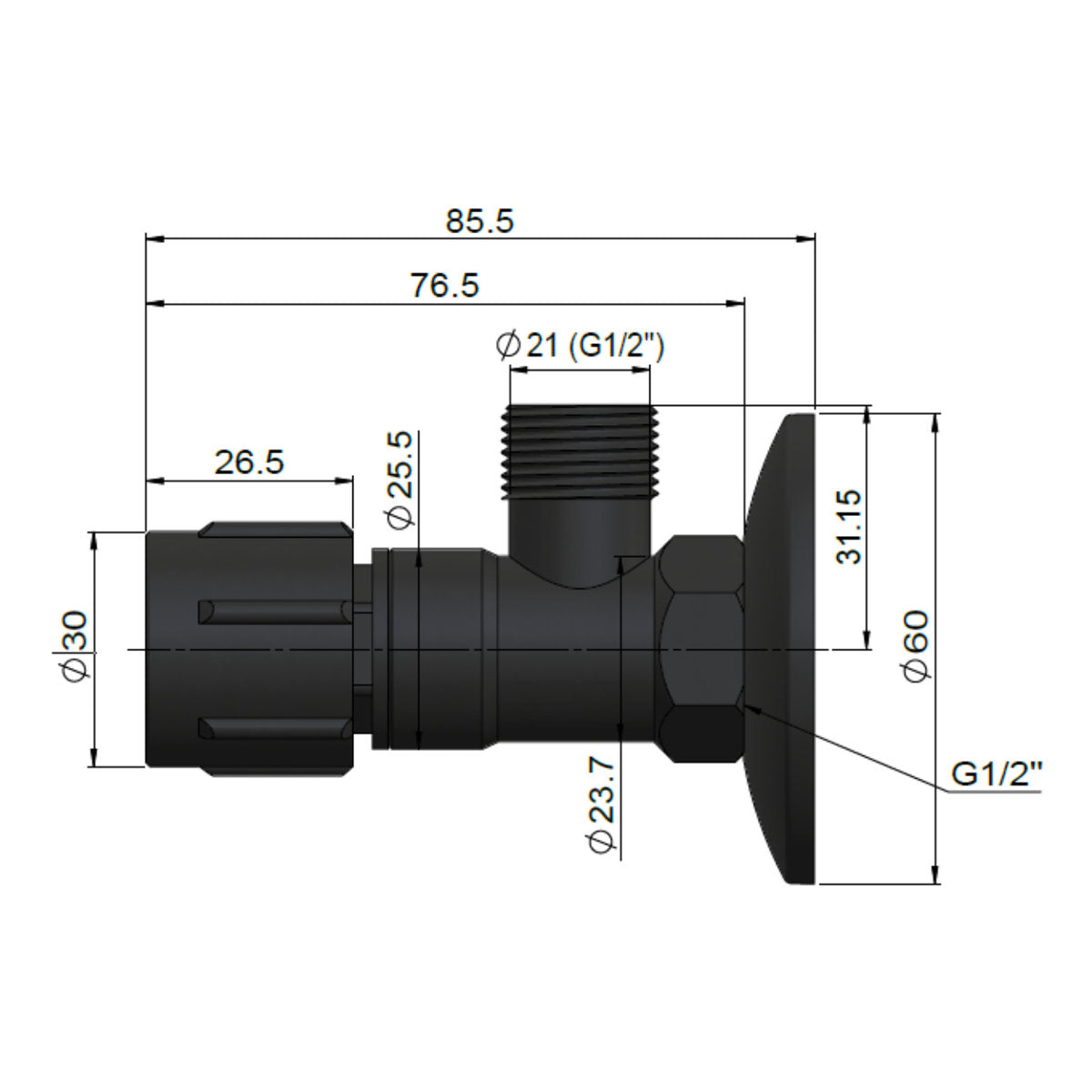 Round Mini Stop Cistern Tap with backplate Matte Black