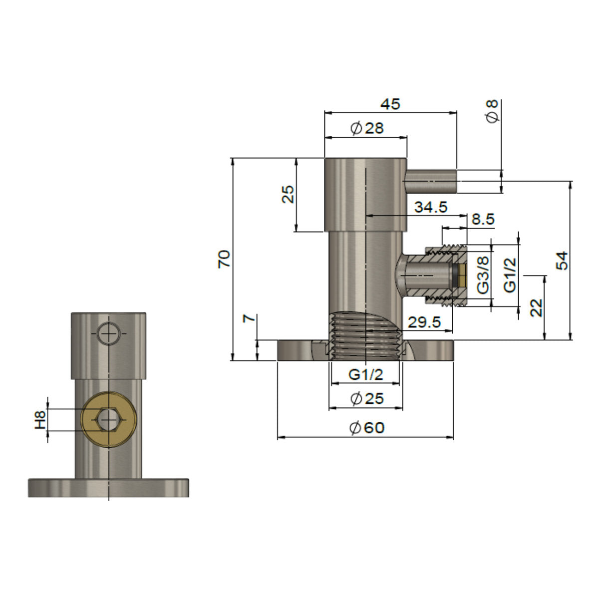 Meir Round Mini Stop Cistern Tap, Polished Chrome