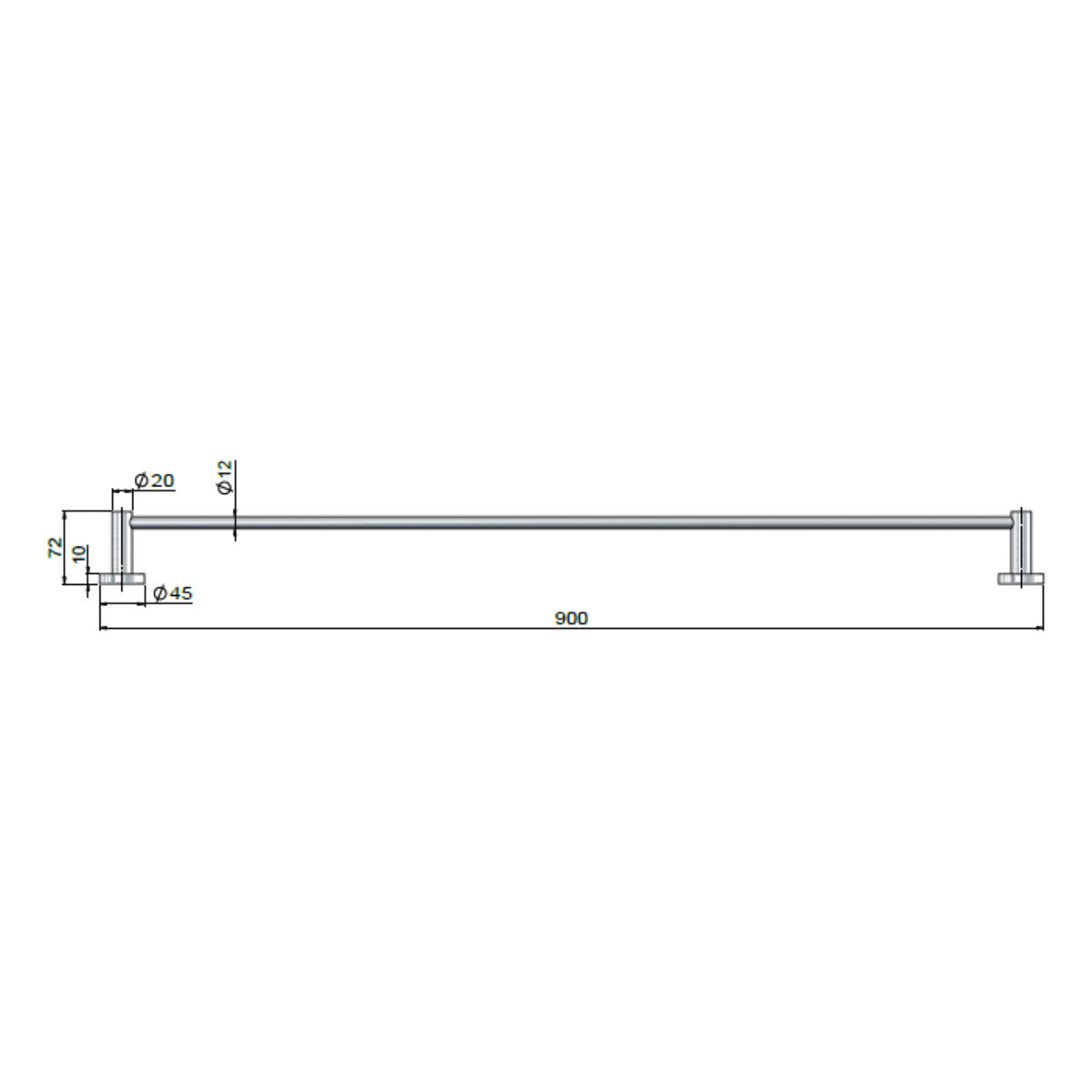 Round Single Towel Rail 900mm Matte Black