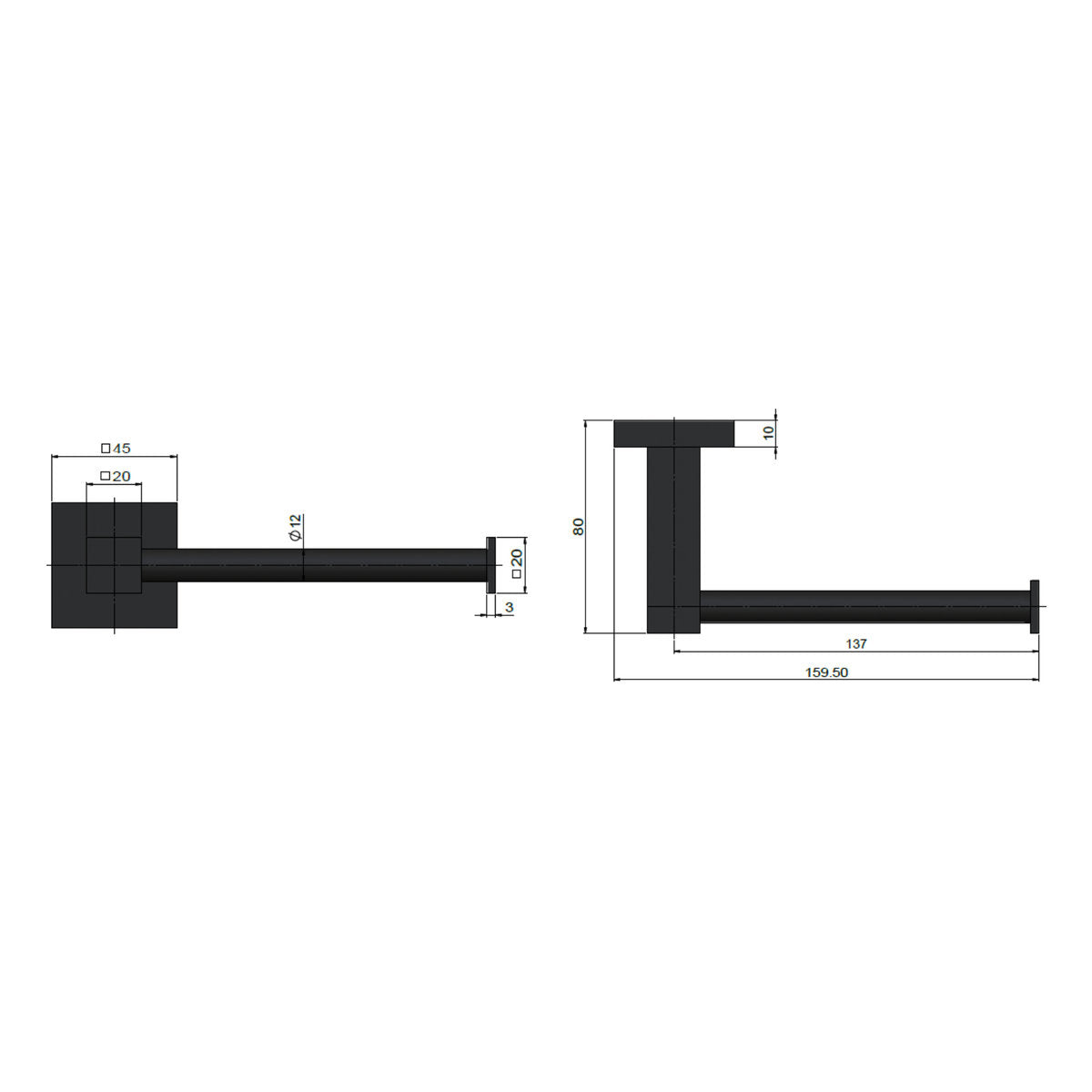 Square Toilet Roll Holder Matte Black