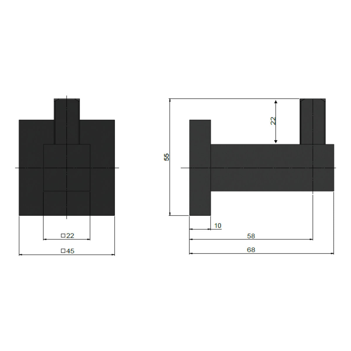 Square Robe Hook Matte Black