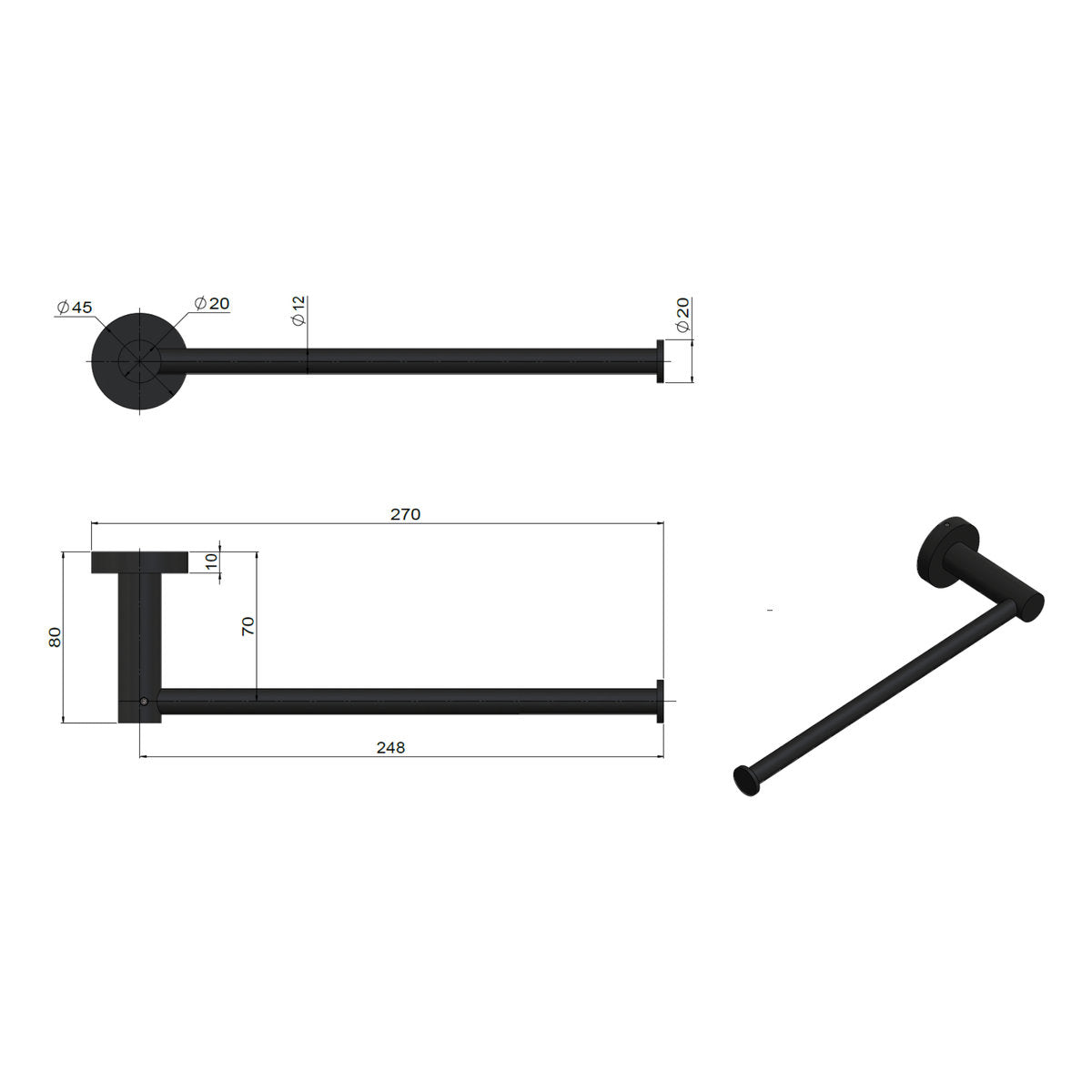 Round Guest Towel Rail , Lustre Bronze